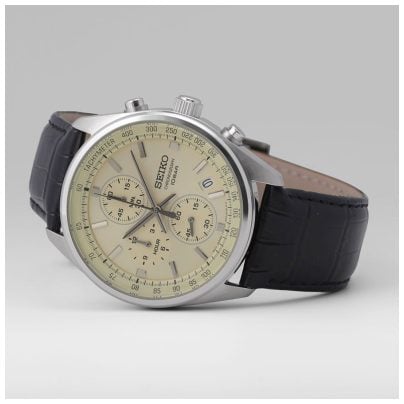 Seiko Men's Watch Chronograph with Leather Strap Black Chrono SSB383P1