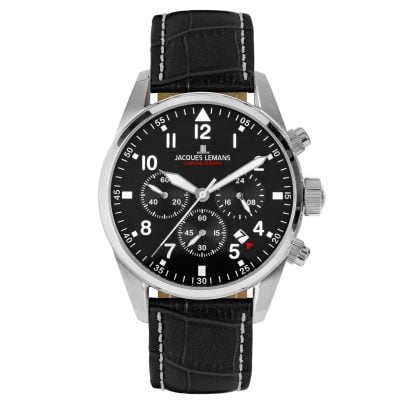 Jacques Lemans Herrenuhr Chronograph Barcelona Schwarz Chrono 42-2A