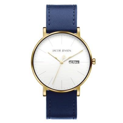 Jacob Jensen Montre homme quartz titane doré/bleu 166