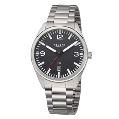 Regent Herren-Armbanduhr Titan 10 Bar Schwarz F-1604