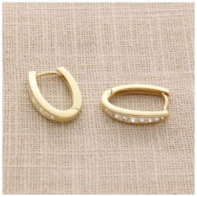 trendor Schmuck Damen-Ohrringe 925 Silber Vergoldet Zirkonia Klapp-Creolen 28039