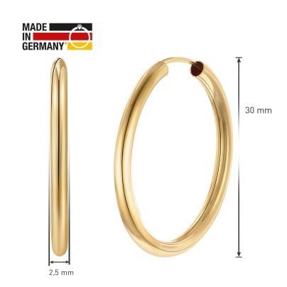 trendor Schmuck Damen-Ohrringe Creolen 925 Silber Vergoldet Ø 30 mm 28175-30