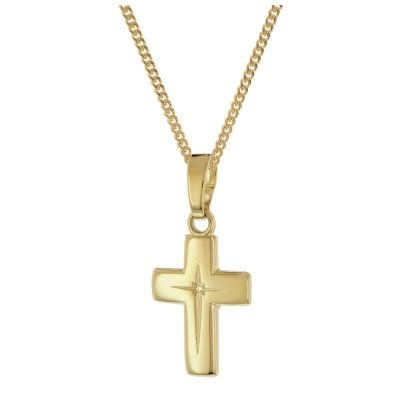 trendor Schmuck Kreuz-Anhänger für Kinder Gold 585/14K mit goldplattierter Kette 28392