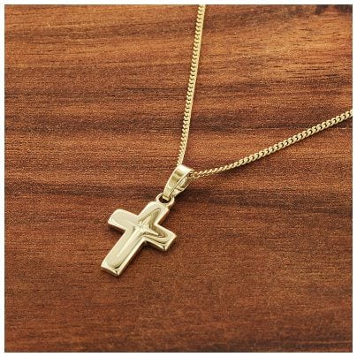 trendor Schmuck Kreuz-Anhänger für Kinder Gold 585/14K mit goldplattierter Kette 28392