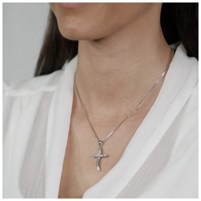 trendor Schmuck Kreuz-Anhänger 20 mm mit Halskette für Frauen Silber 925 75599