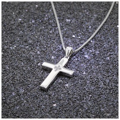 trendor Schmuck Kreuz mit Zirkonia 25 mm mit Halskette Silber 925 75600