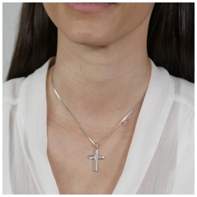 trendor Schmuck Kreuz mit Zirkonia 25 mm mit Halskette Silber 925 75600