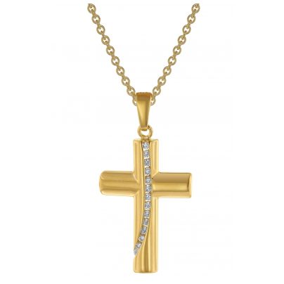 trendor Schmuck Damen-Kette mit Kreuz-Anhänger Gold auf Silber 925 Zirkonia 39335