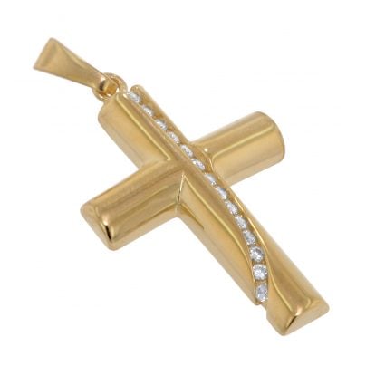 trendor Schmuck Damen-Kette mit Kreuz-Anhänger Gold auf Silber 925 Zirkonia 39335