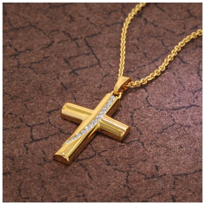trendor Schmuck Damen-Kette mit Kreuz-Anhänger Gold auf Silber 925 Zirkonia 39335