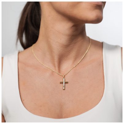 trendor Schmuck Damen-Kette mit Kreuz-Anhänger Gold auf Silber 925 Zirkonia 39335