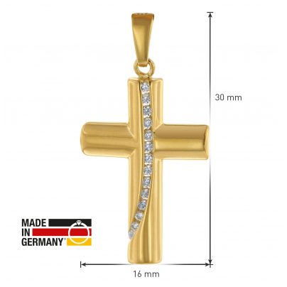 trendor Schmuck Damen-Kette mit Kreuz-Anhänger Gold auf Silber 925 Zirkonia 39335