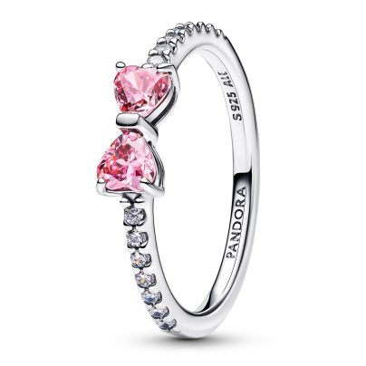 Pandora Gioielli Anello da Donna in Argento Fiocco Rosa Scintillante 193510C01