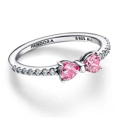 Pandora Gioielli Anello da Donna in Argento Fiocco Rosa Scintillante 193510C01