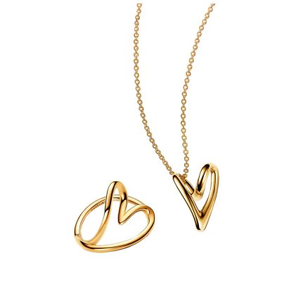 Pandora Schmuck Damen-Geschenkset Halskette und Ring Herz Goldfarben 68639