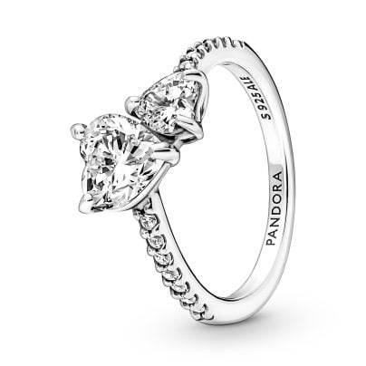 Pandora Schmuck Silberring für Damen Funkelnde Herzen Solitär 191198C01