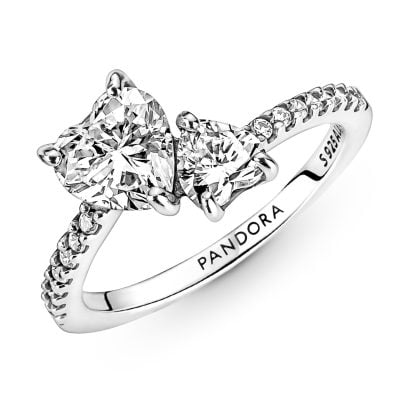 Pandora Schmuck Silberring für Damen Funkelnde Herzen Solitär 191198C01