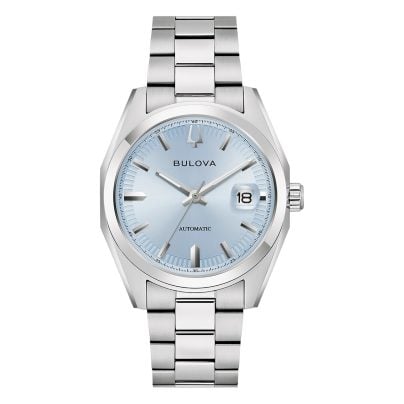 bulova Men's automatic watch Surveyor steel/light blue 96B469