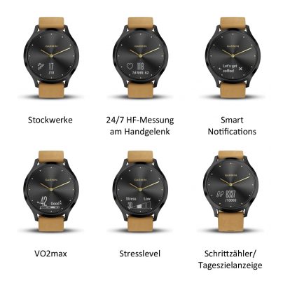 garmin vivomove hr premium black tan