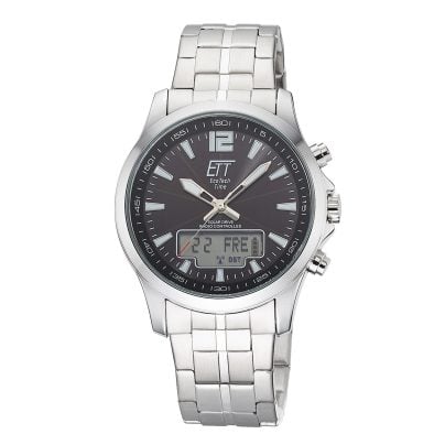 ETT Eco Tech Time Funk-Solar Herrenuhr Professional Worldtimer Schwarz EGA-11715-21M