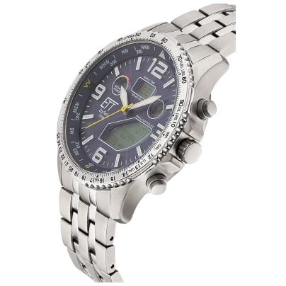 ETT Eco Tech Time Funk-Solar Herrenuhr Professional Worldtimer Titan/Blau EGT-11575-31M