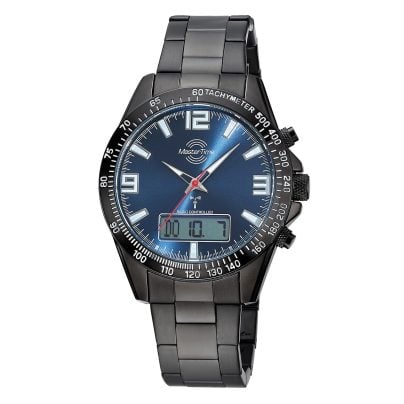 Master Time Herren-Armbanduhr Funk Sporty Big Date Schwarz/Blau MTGA-10952-32M