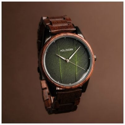 Holzkern Men's watch Edisto walnut/leaf