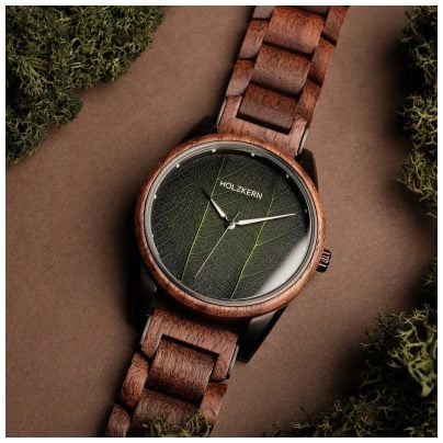 Holzkern Men's watch Edisto walnut/leaf