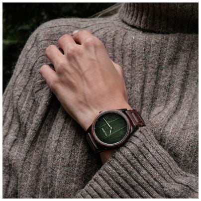 Holzkern Men's watch Edisto walnut/leaf