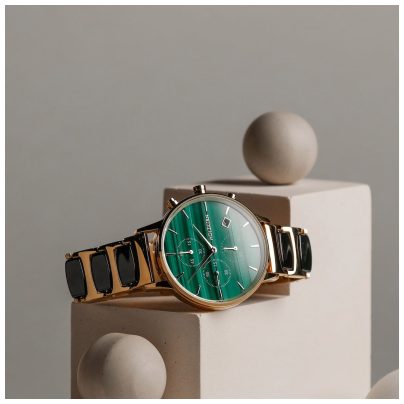 Holzkern Montre chronographe femme Jolly malachite/céramique chrono
