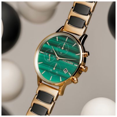 Holzkern Montre chronographe femme Jolly malachite/céramique chrono