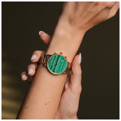 Holzkern Montre chronographe femme Jolly malachite/céramique chrono