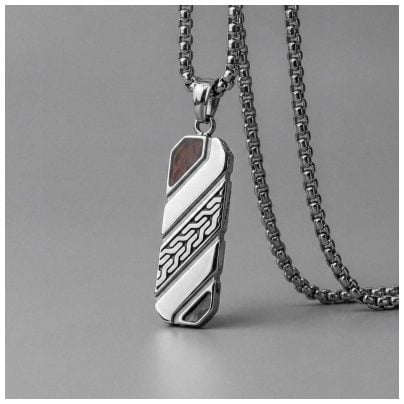 Holzkern Jewelry Men's Necklace Stainless Steel Outlands Koa Wood & Meteorite