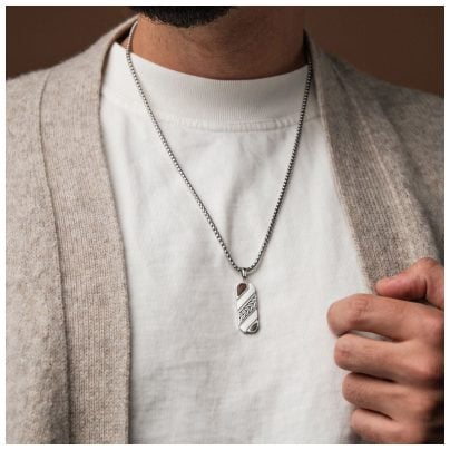 Holzkern Jewelry Men's Necklace Stainless Steel Outlands Koa Wood & Meteorite