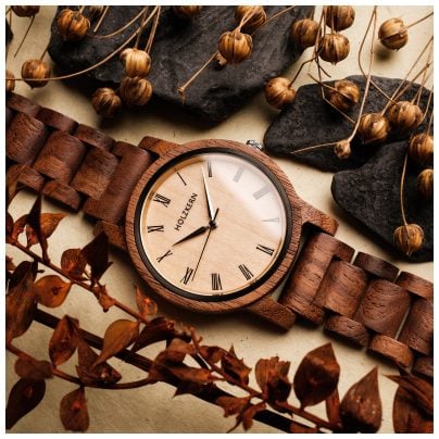 Holzkern Wrist watch quartz autumn twilight walnut/maple