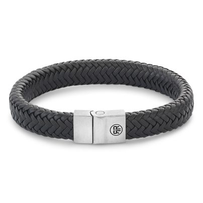 Rebel & Rose Schmuck Herren-Lederarmband Schwarz Full Metal Herringbone Black RR-M0019-S
