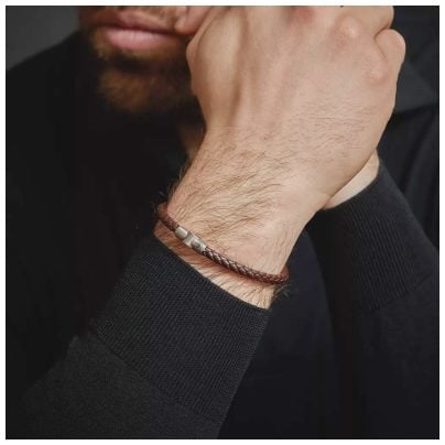 Rebel & Rose Schmuck Herren-Lederarmband Full Metal Single Round Brown RR-M0041-S